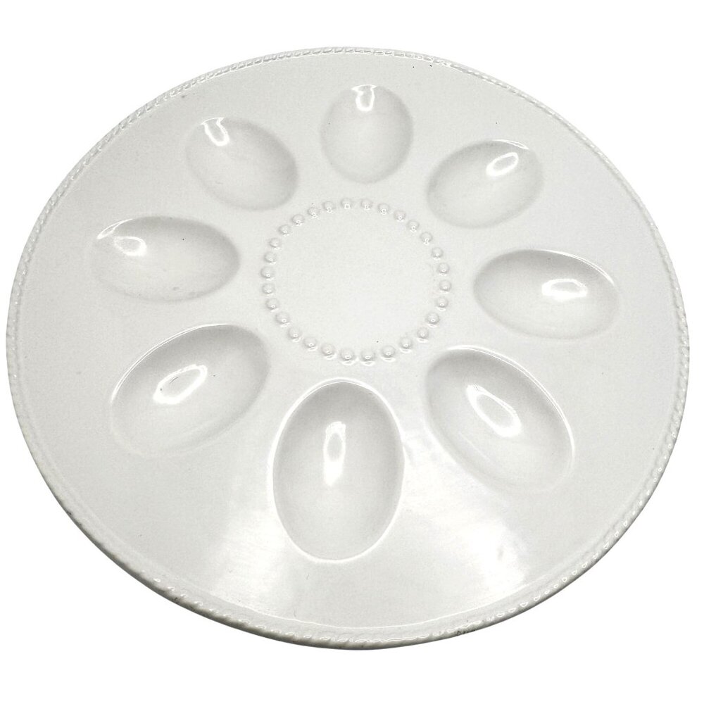 Grace Pantry Ceramic Egg Tray Plate With Beaded Edge White